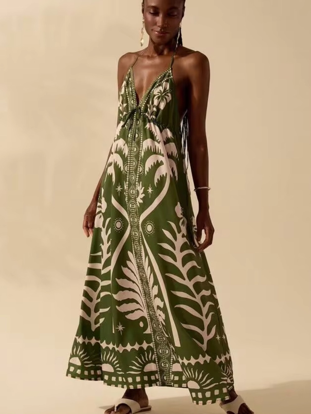 Shein Cajuni Tropical Boho Spaghetti Strap Halter Dress